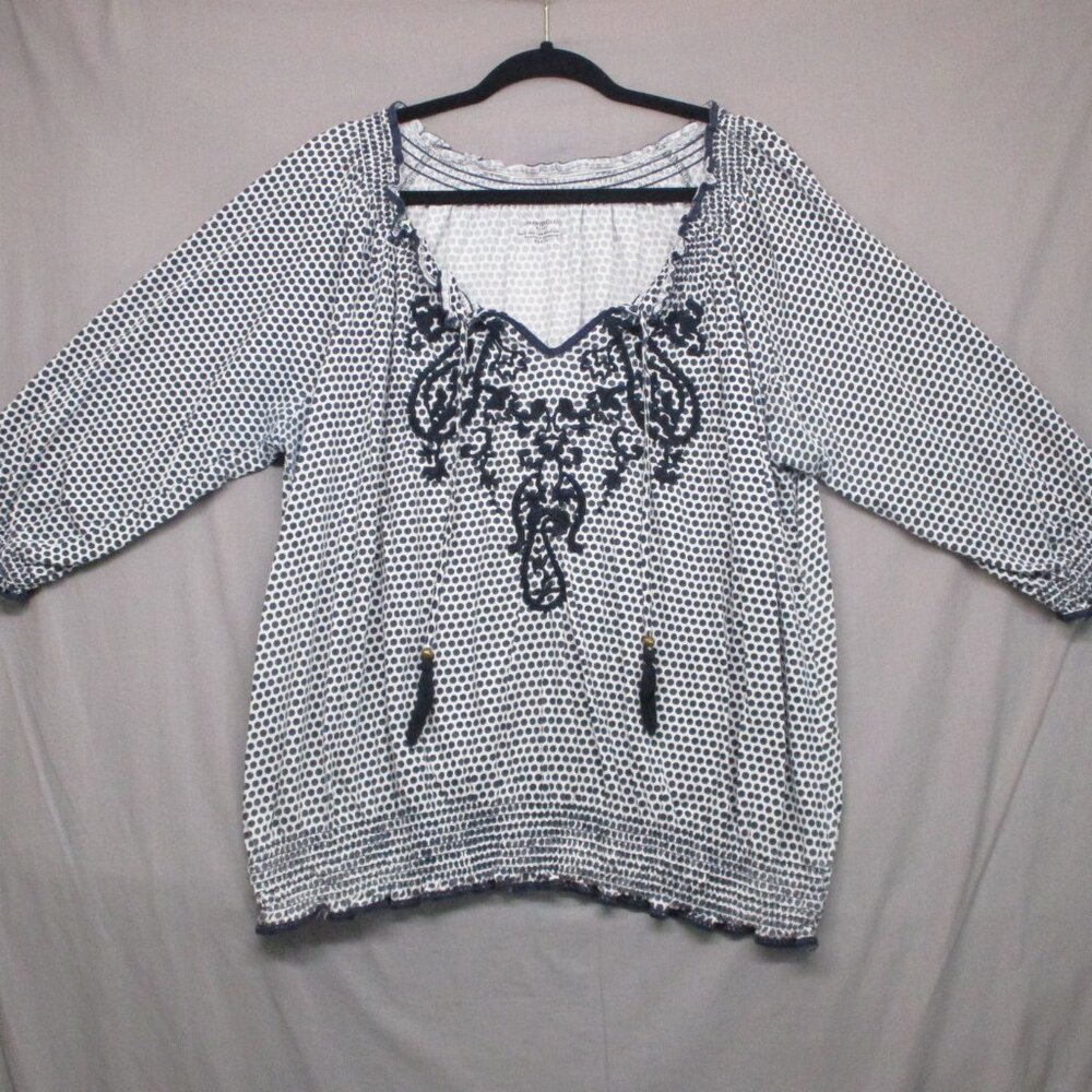 Charter Club BOHO Embroidered Tunic Polka Dot White/Blue Women Size | 2X